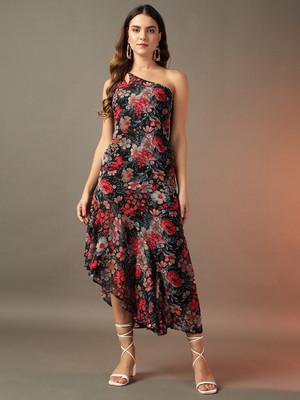 METRONAUT Women A-line Black, Red Maxi/Full Length Dress