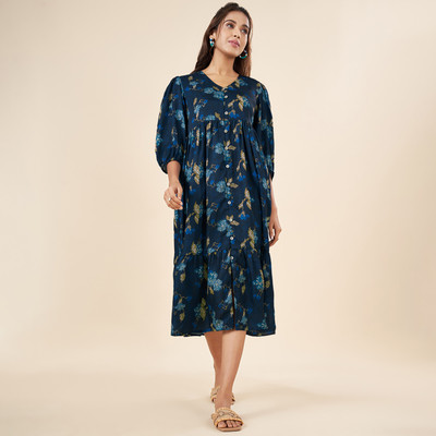 Akkriti by Pantaloons Women Wrap Dark Blue Below Knee Dress