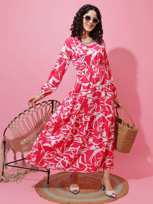 Sheetal Accociates Women Fit and Flare Pink Maxi/Full Length Dress