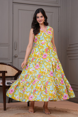 RD Fab Women Fit and Flare Multicolor Maxi/Full Length Dress