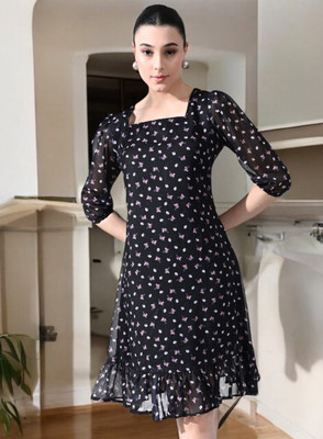 SAKSHI TRADER Women A-line Black Knee Length Dress