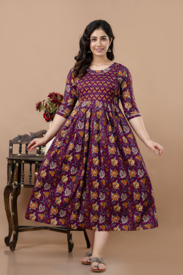 Stylishthreads Women Fit and Flare Maroon Midi/Calf Length Dress