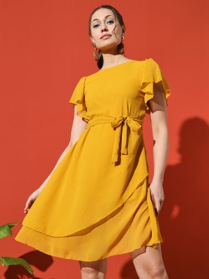Maruti Nandan Fab Women A-line Yellow Dress
