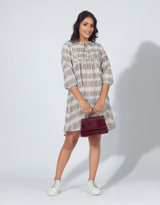 all about you Women A-line White Above Knee/Mid Thigh Length Dress