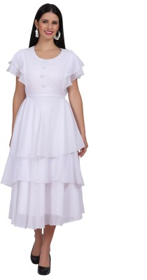 MUZUN Women A-line White Dress