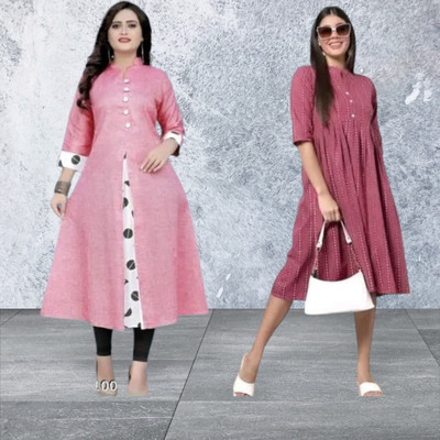 Icon Fashion Women Printed A-line Kurta(Pink, Maroon)