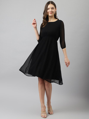 KERI PERRY Women Fit and Flare Black Midi/Calf Length Dress