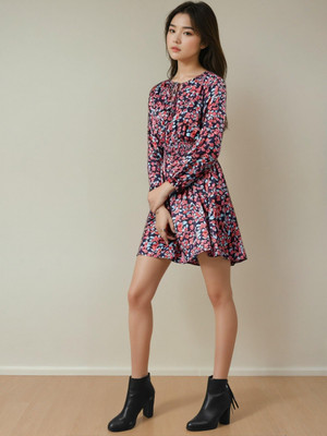 KOTTY Women Fit and Flare Multicolor Above Knee/Mid Thigh Length Dress