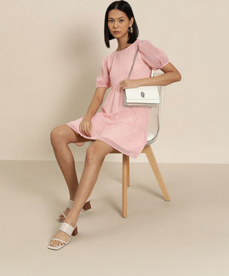 INVICTUS Women Fit and Flare Pink Above Knee/Mid Thigh Length Dress