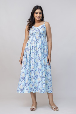 Pragusu Women Maxi Blue Full Length Dress
