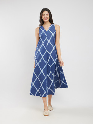 Pink Fort Women A-line Blue Maxi/Full Length Dress