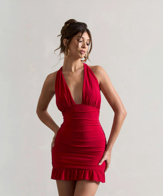 Traquila Women Bodycon Red Above Knee/Mid Thigh Length Dress