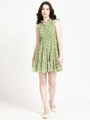 JUNE 9 CLOTHING Women Fit and Flare Green, White Dress