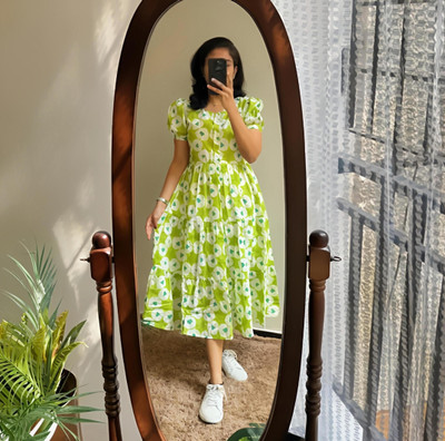 Kddy Clothing Women A-line Green Knee Length Dress