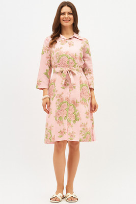 RudraRobes Women A-line Pink Below Knee Dress