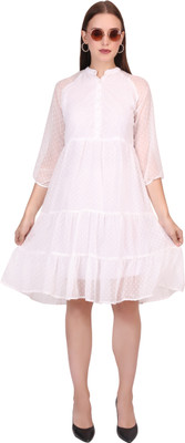 TishuMishu Women Fit and Flare White Knee Length Dress
