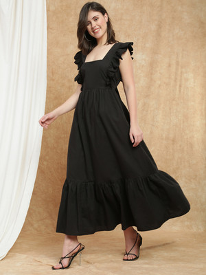 Globus Women Fit and Flare Black Maxi/Full Length Dress