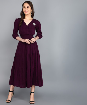 IQRA ENTERPRISE Women Fit and Flare Purple Midi/Calf Length Dress