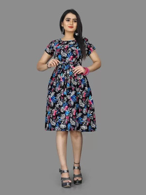 HOUSE OFF COMMON Women A-line Multicolor Below Knee Dress