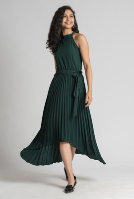 AASK Women Asymmetric Dark Green Midi/Calf Length Dress