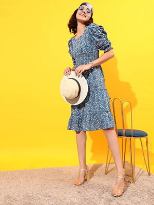 STREET9 Women Peplum Multicolor Knee Length Dress