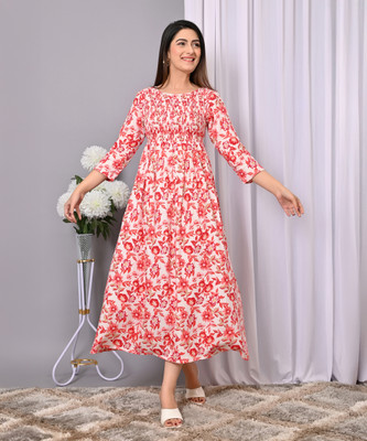 IQRAAR Women Fit and Flare Multicolor Maxi/Full Length Dress