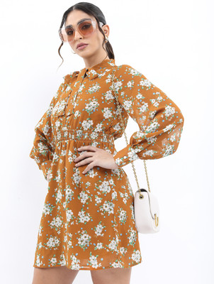 Tokyo Talkies Women Blouson Green, Yellow, White Above Knee/Mid Thigh Length Dress