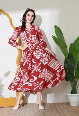 DECKEDUP Women Fit and Flare Brown Midi/Calf Length Dress