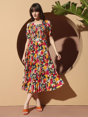 LookShine Women A-line Pink Midi/Calf Length Dress