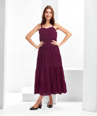 Selvia Women A-line Purple Midi/Calf Length Dress