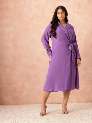 all about you Women Wrap Purple Midi/Calf Length Dress