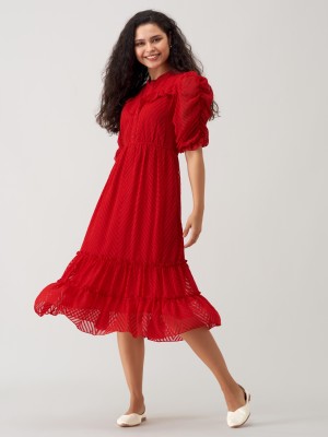 AASK Women Fit and Flare Red Dress