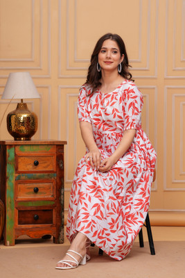 Fashion Unstoppable Women Fit and Flare Orange Midi/Calf Length Dress