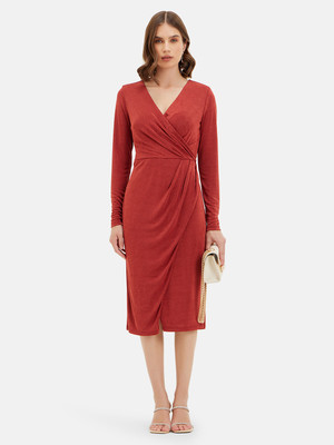 KAZO Women Bodycon Red Midi/Calf Length Dress
