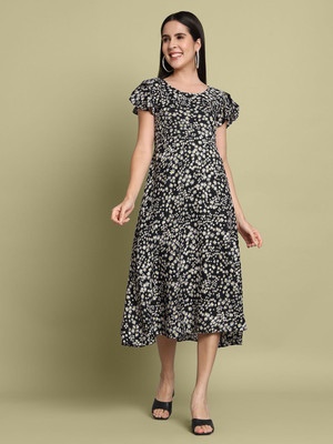 Dream Beauty Fashion Women A-line Black Below Knee Dress