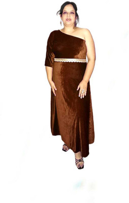 Garima Fashion Women Gown Brown Maxi/Full Length Dress