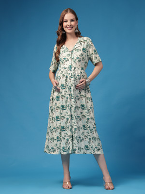 Zelena Women A-line Blue Midi/Calf Length Dress