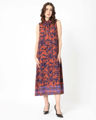 RAREISM Women A-line Brown Knee Length Dress