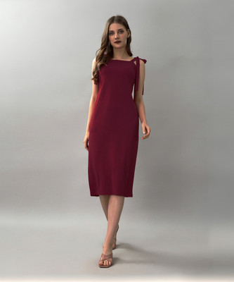 Attire Empire Women Bodycon Red Midi/Calf Length Dress