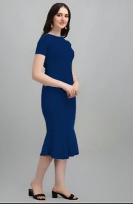 Ladiikway Women Bodycon Dark Blue Maxi/Full Length Dress