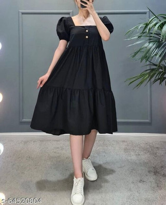 Maheshvar Women Fit and Flare Black Knee Length Dress
