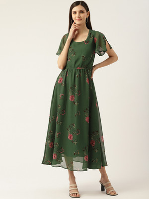 Deewa Women A-line Green Maxi/Full Length Dress