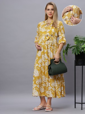 mamma's maternity Women Fit and Flare Yellow Dress