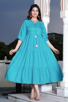 SN STUDIO Women Fit and Flare Blue Midi/Calf Length Dress
