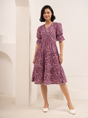 AASK Women Fit and Flare Purple Midi/Calf Length Dress