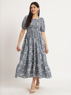 ZWERLON Women Fit and Flare Grey, Black, White Midi/Calf Length Dress