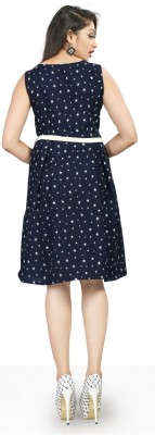 tanvi creation Women Fit and Flare Dark Blue, White Dress