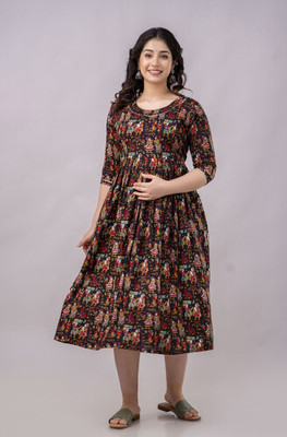 HouseOfCommon Women Fit and Flare Multicolor Midi/Calf Length Dress