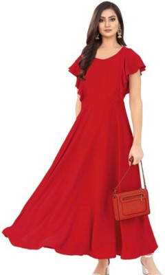 ladik way Women Maxi Red Full Length Dress