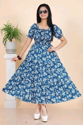 CHEENEE Women Fit and Flare Blue Midi/Calf Length Dress